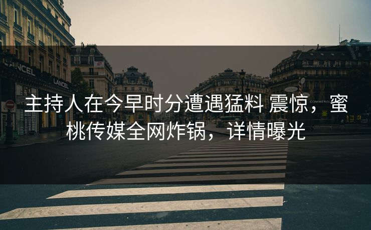 主持人在今早时分遭遇猛料 震惊，蜜桃传媒全网炸锅，详情曝光