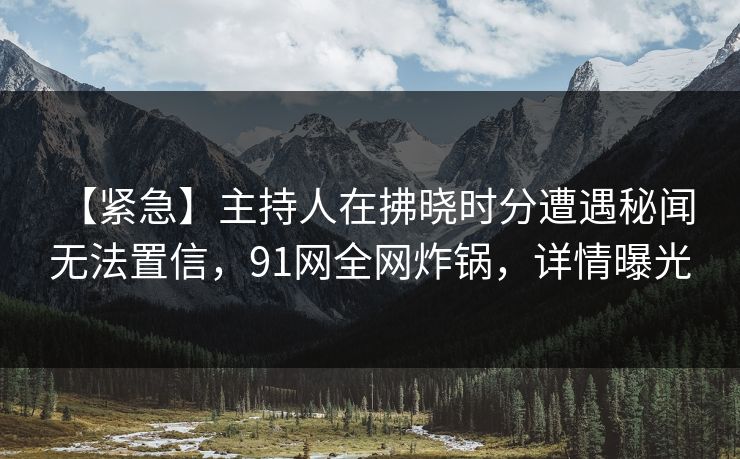 【紧急】主持人在拂晓时分遭遇秘闻 无法置信，91网全网炸锅，详情曝光