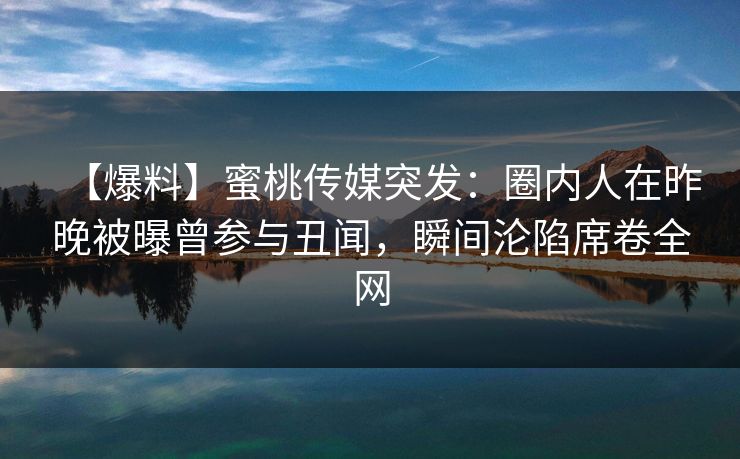 【爆料】蜜桃传媒突发：圈内人在昨晚被曝曾参与丑闻，瞬间沦陷席卷全网